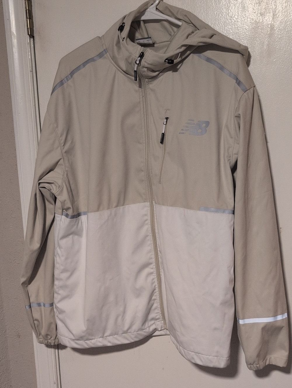 New Balance Men's Light Beige & White Windbreaker Jacket with Hood